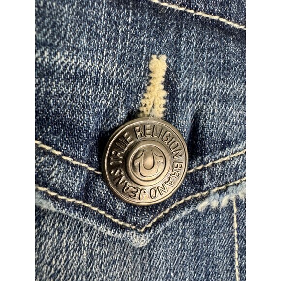 True Religion Womens Low-Rise Keira Denim Shorts Size 27 Distressed Frayed Hem N - Picture 16 of 16